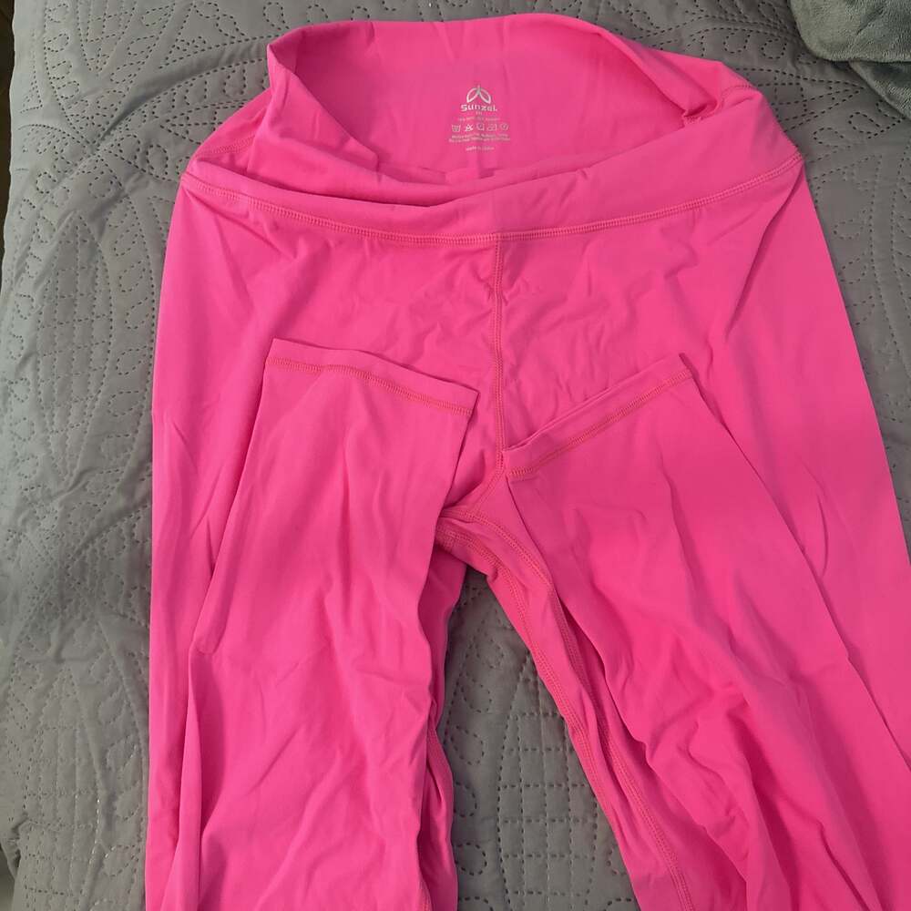 Sunzel Hot Pink Athletic Leggings, High Waist, Women's Large